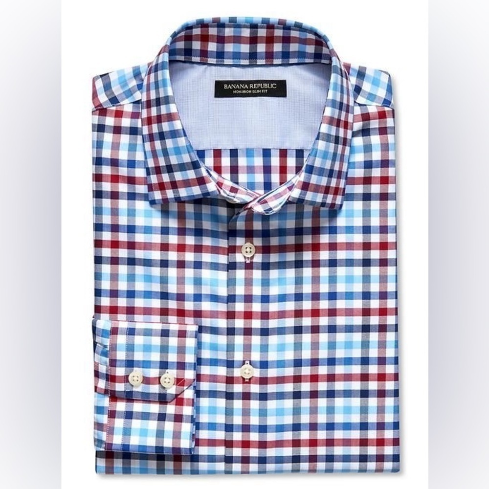 2/49$ Men’s Banana Republic SLIM-FIT NON-IRON TONAL GINGHAM dress SHIRT Sz small